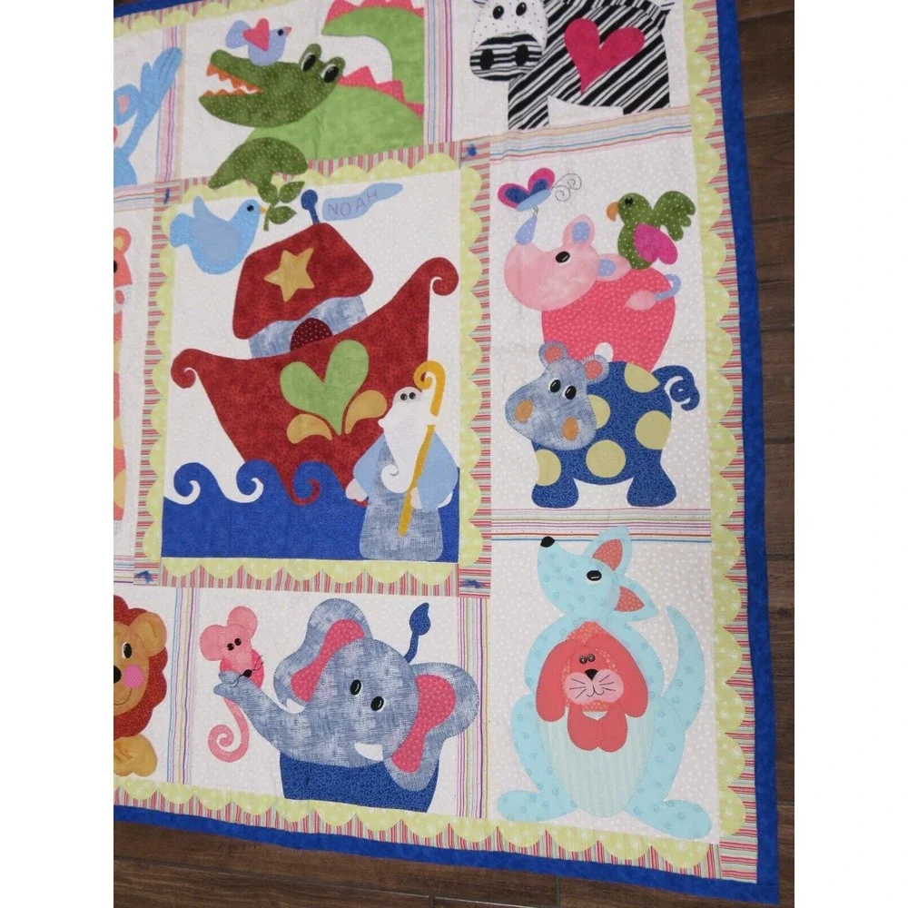 Noah's Ark Handmade Applique Patchwork Embroidered Throw‎ Blanket 52